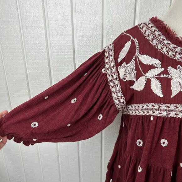Free People Women Edie Top Size XS Short Sleeve Embroidered Floral Boho Flowy - Picture 2 of 10